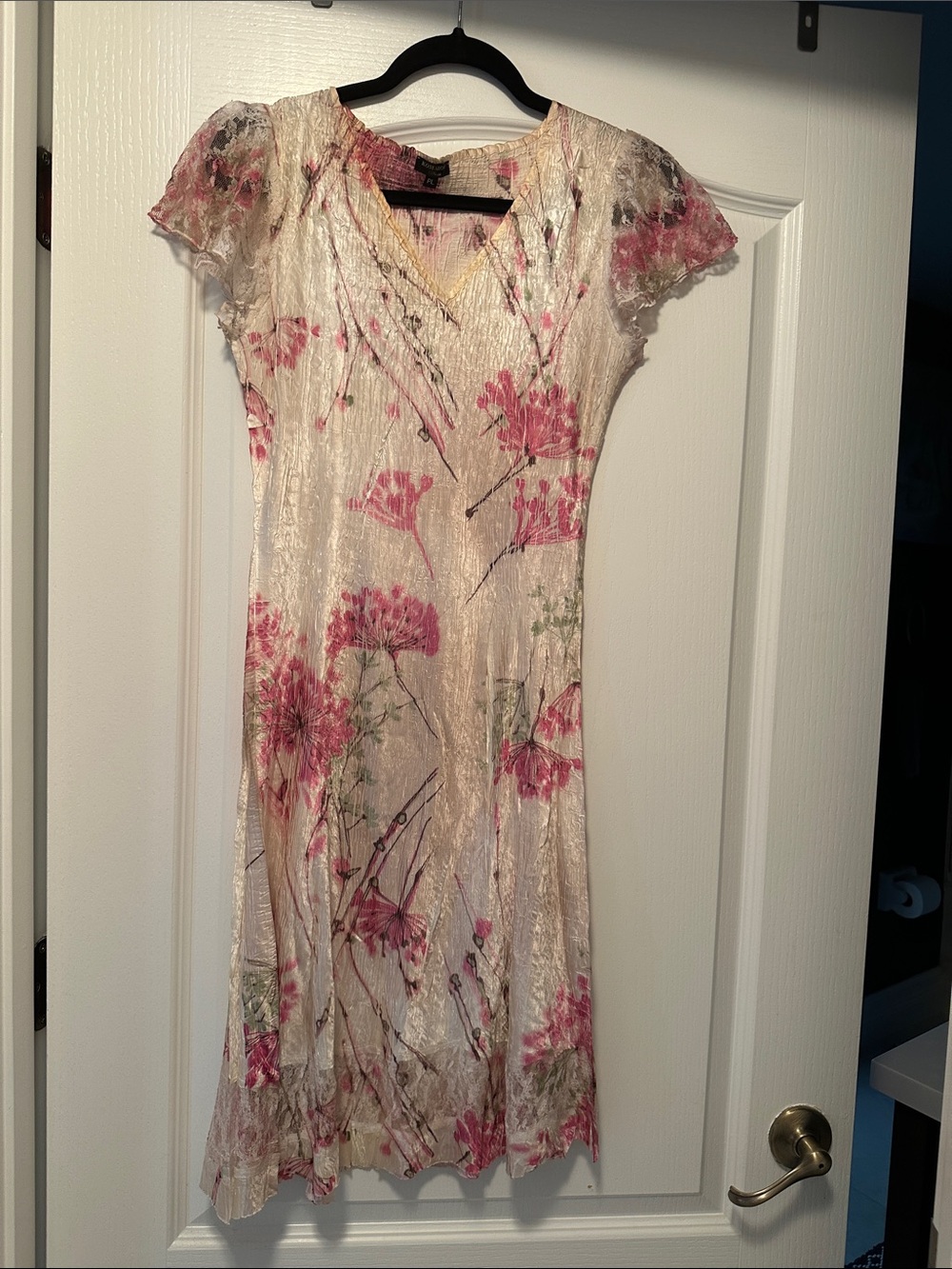 Komarov Cream Midi Dress with Pink Floral Print